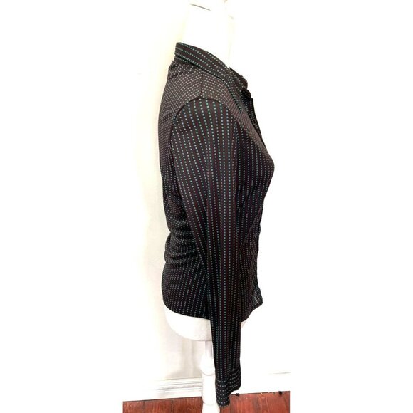 Express World Brand Chocolate Brown Teal Blue Swiss Dot Button Down Small - Picture 4 of 6